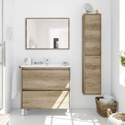 Moncalvo, set Mobili Bagno Specchio Incluso, Marrone Quercia