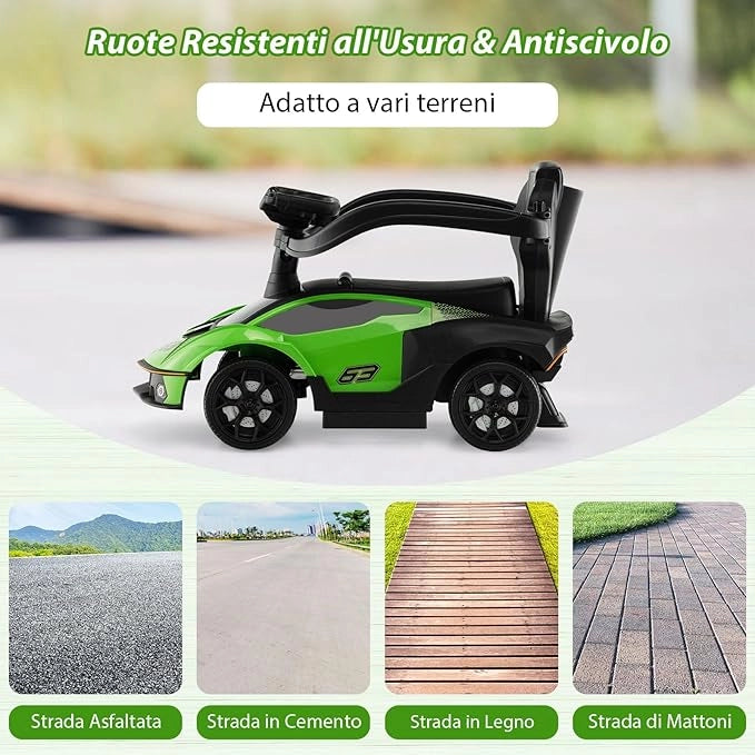 3 in 1 Lamborghini Auto a Spinta per Bambini, Macchina Cavalcabile con Impugnatura e Scatola di Stoccaggio, Ideale per Bambini 12-36 Mesi (Verde)