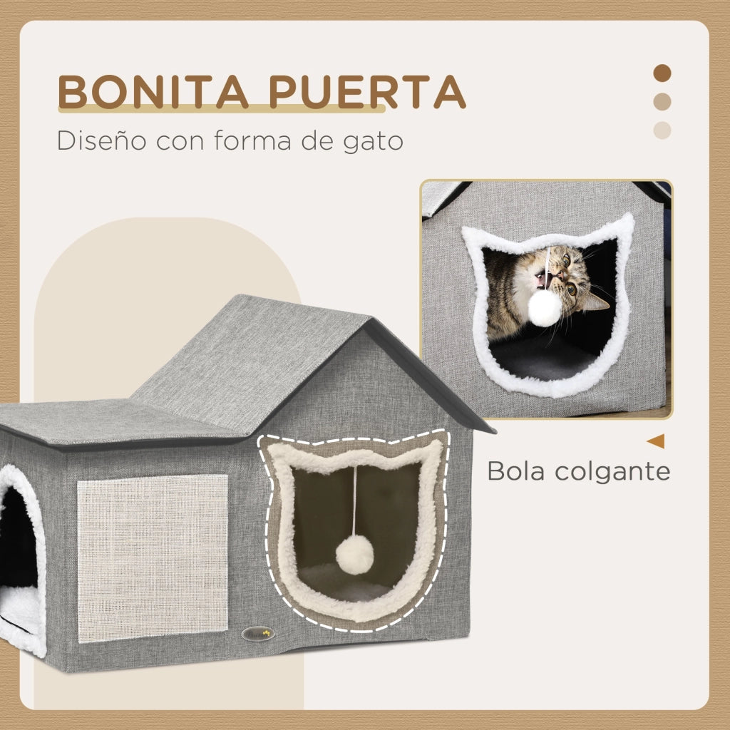 Casetta Gatti con Cuscino Graffiato e Palla ¨C Minimal ¨C 65x41x45.5 cm Grigio