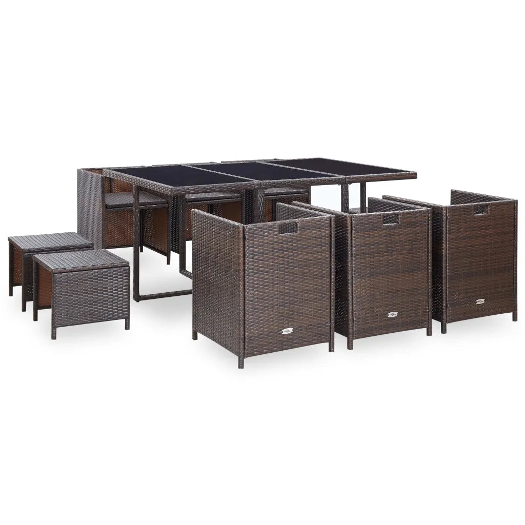 Set da Pranzo da Giardino 11 pz con Cuscini Polyrattan Marrone 42527