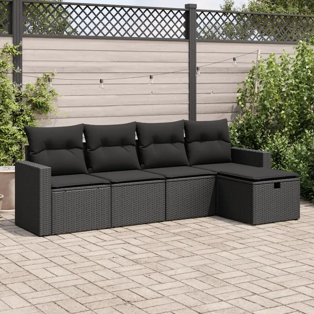 Set Divani da Giardino 5 pz con Cuscini in Polyrattan Nero 3325361