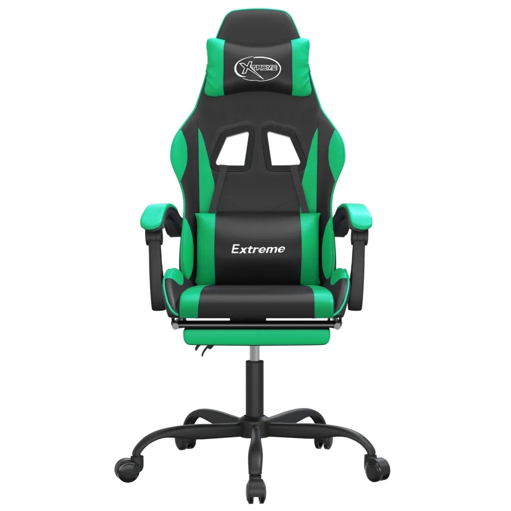 Sedia da Gaming | Sedia da e-sports Girevole con Poggiapiedi Nero Verde Similpelle