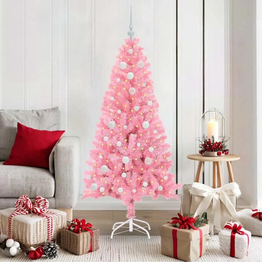 Albero di Natale | Decorazioni natalizie con 150 LED con supporto Rosa 150 cm PVC
