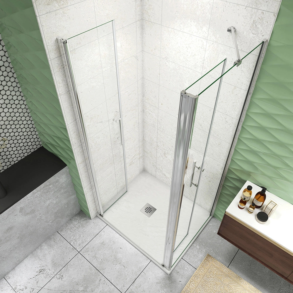 185 cm Box Doccia Angolare Porta Battente Saloon 80 cm Parete Fissa 70 cm Vetro da 6 mm Temperato Anticalcare Barra Stabilizzatrice 45 cm Cromo Lucido