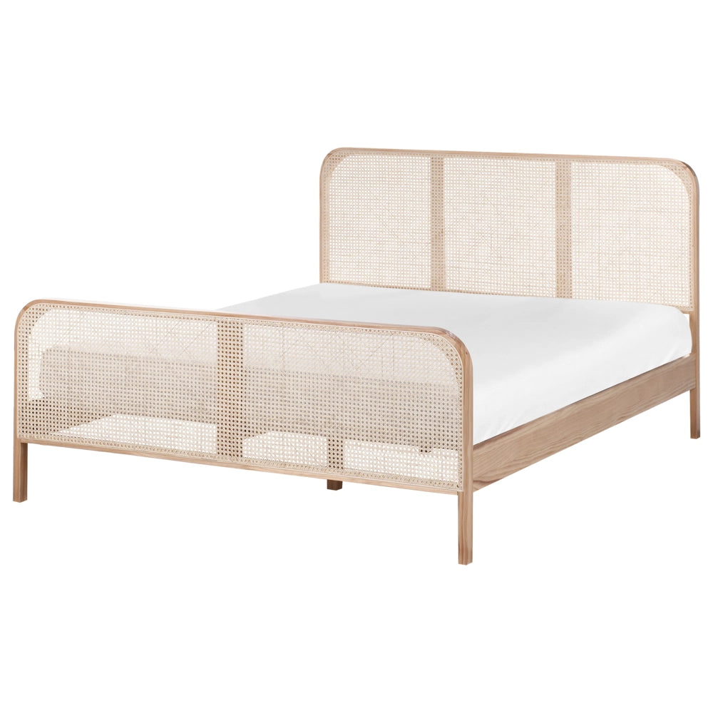 Letto in legno di pino marrone chiaro UE matrimoniale 160 x 200 cm con testata a treccia viennese a doghe stile rustico minimalista