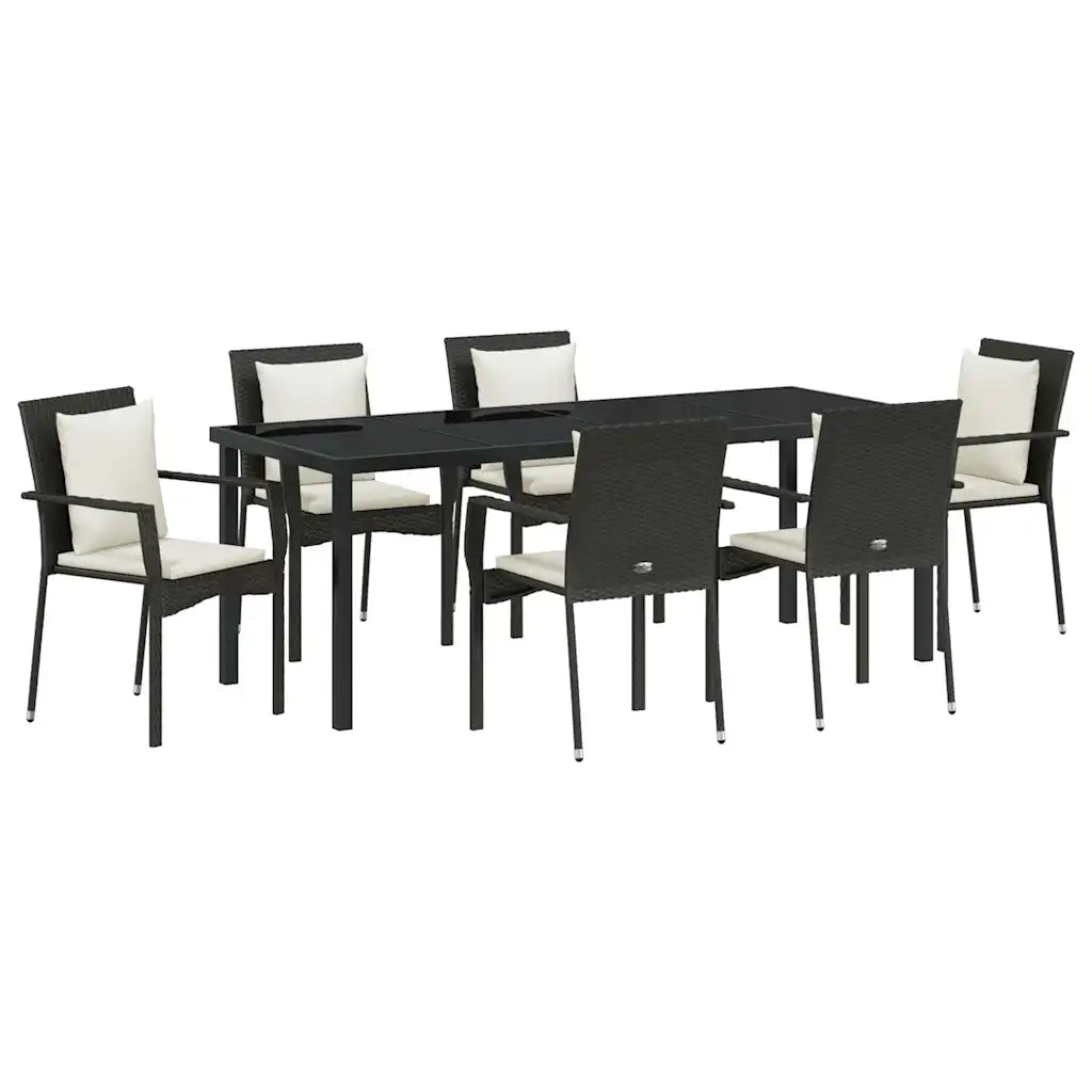 Set da Pranzo per Giardino con cuscino 7 pcs Nero polyrattan 3380076