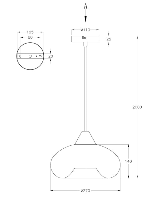 Lampada a Sospensione Ela 27cm in Metallo e Vetro Soffiato Ambra, attacco E27, design moderno ed elegante per illuminazione d'interni