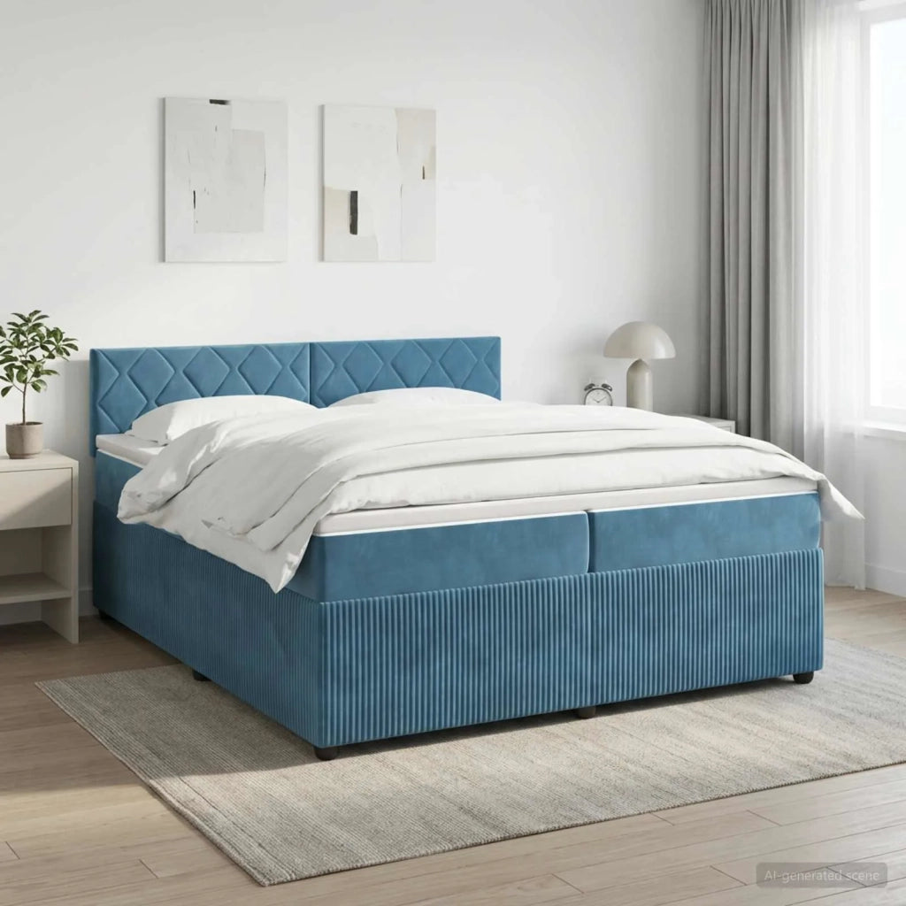 Letto box spring con materasso Blu Scuro 200 x 200 cm Velluto 3451755