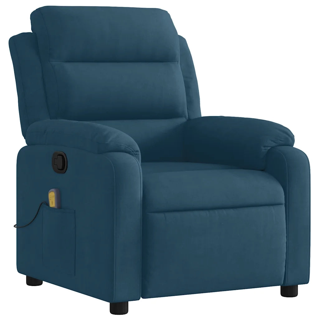 Poltrona Massaggiante Reclinabile Blu in Velluto 373521