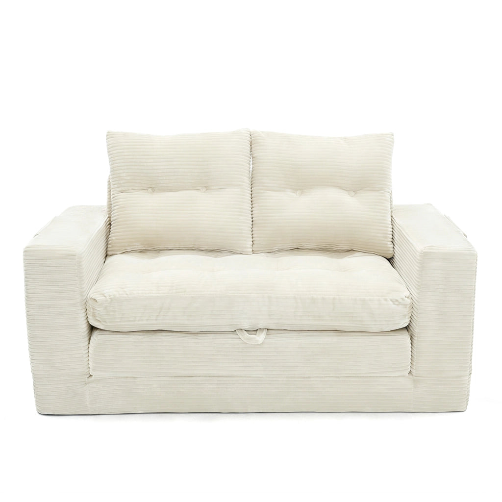 DIVANO LETTO 2 POSTI in velluto a coste Beige con tasche laterali