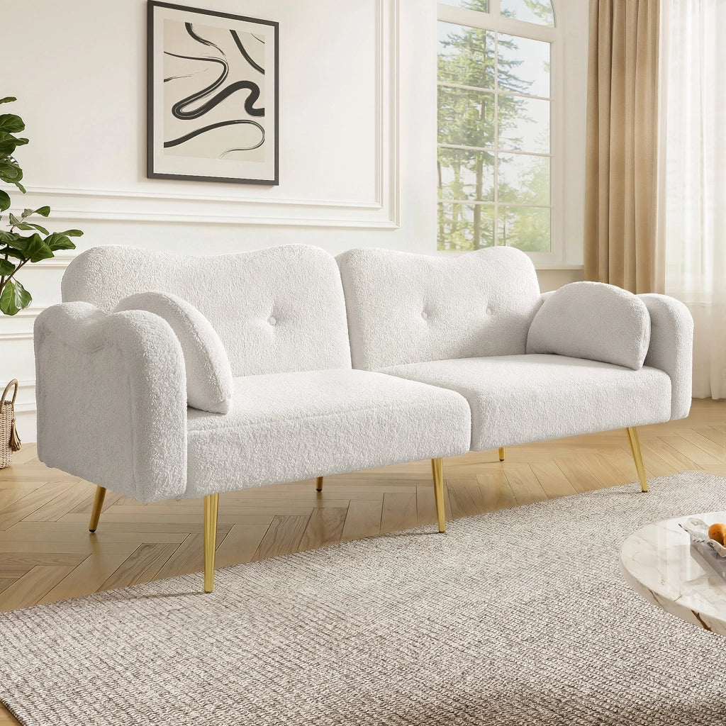 Divano Letto 2 Posti con Schienale Reclinabile ¨C MINIMAL ¨C Tessuto, Piedini Dorati