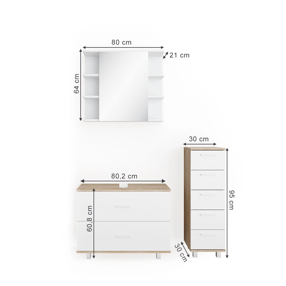 Vicco Set mobili bagno Bianco/Sonoma 3 parti