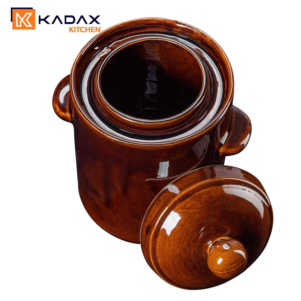 Vaso KADAX a forma di barile per sottaceti con collarino, 10 litri, in gres per cavoli e cetrioli.