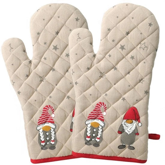 Manopole per cucina da 2 pezzi - Protezione termica in cotone - Design gnomico - Disegno stellato - Supporto da appendere - Dimensioni 32 x 16 cm - Manopole per forno