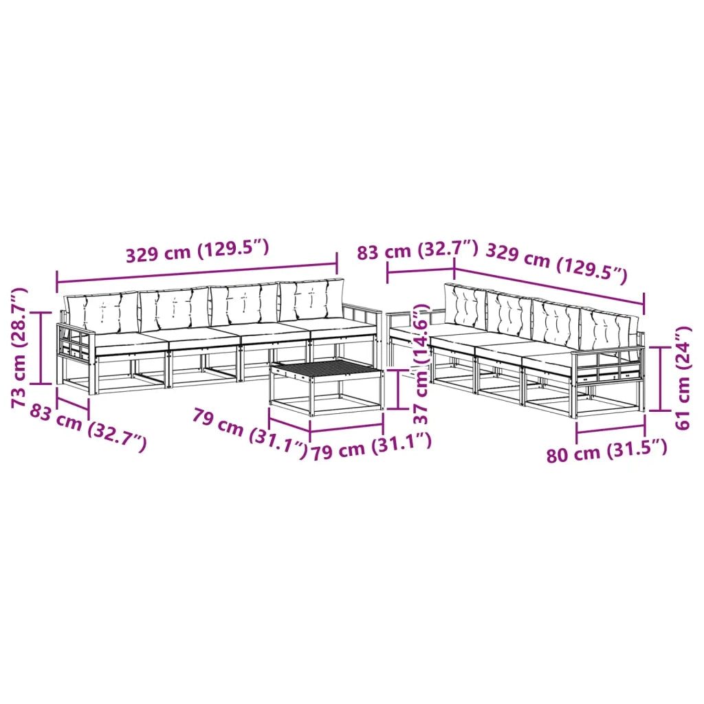Set di divani da esterno 9 pz Bianco e Antracite Poliestere 3386246
