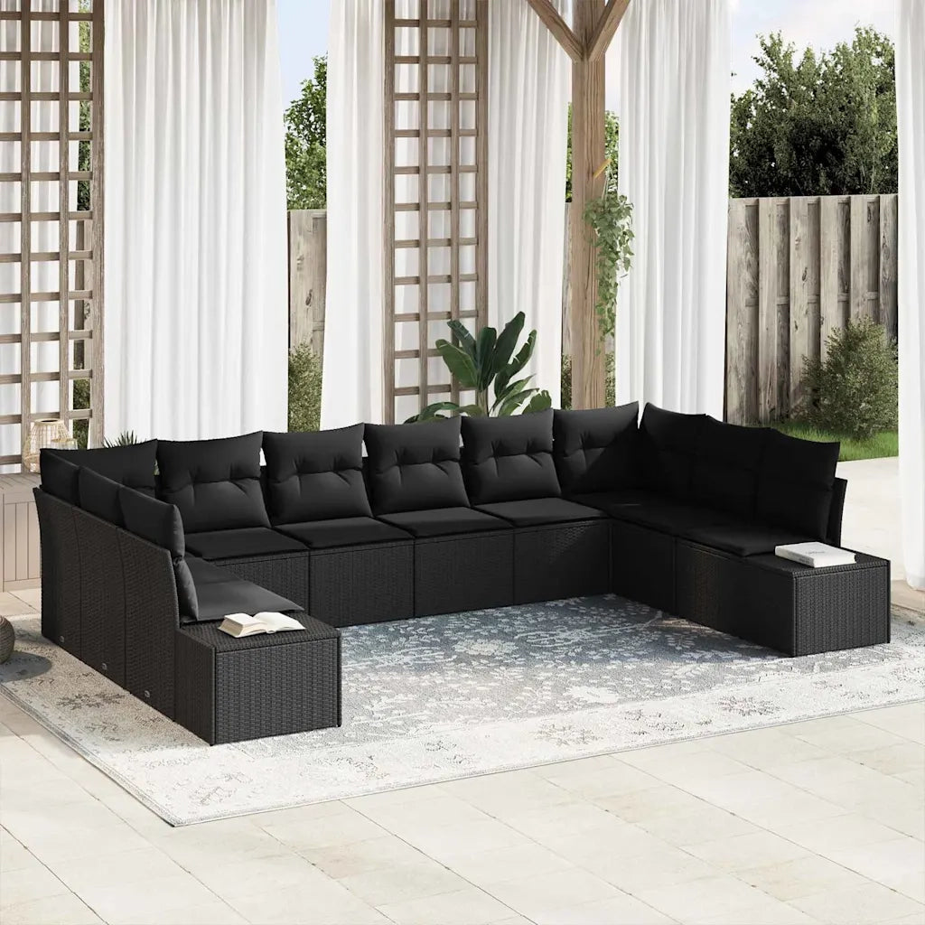 Set Divano da Giardino con cuscino 10 pcs Nero Polyrattan 3355912