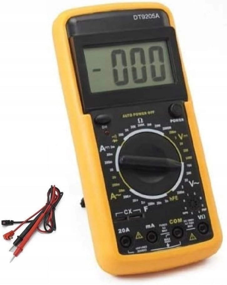 Multimetro Digitale DT9205A – Display LCD Chiaro, Protezione in Gomma | Misurazioni DC/AC, Resistenza, Capacità