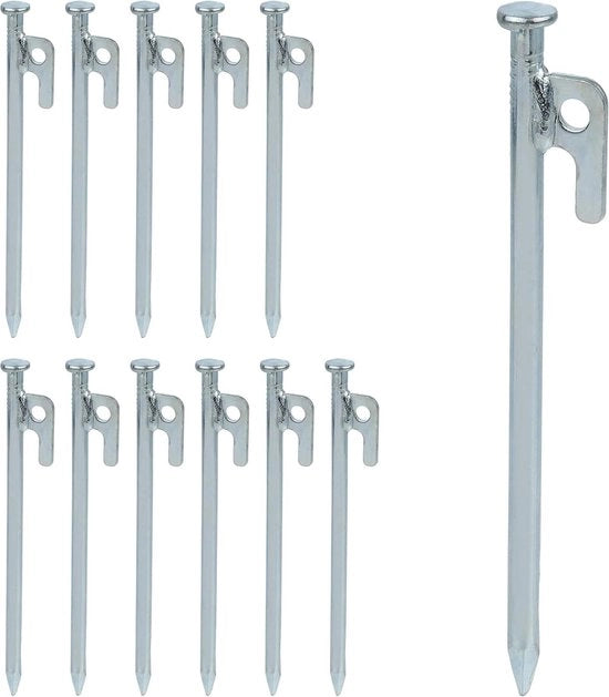Set di 12 ancoraggi per suoli duri - 20 cm acciaio argento - tende e avancorpi