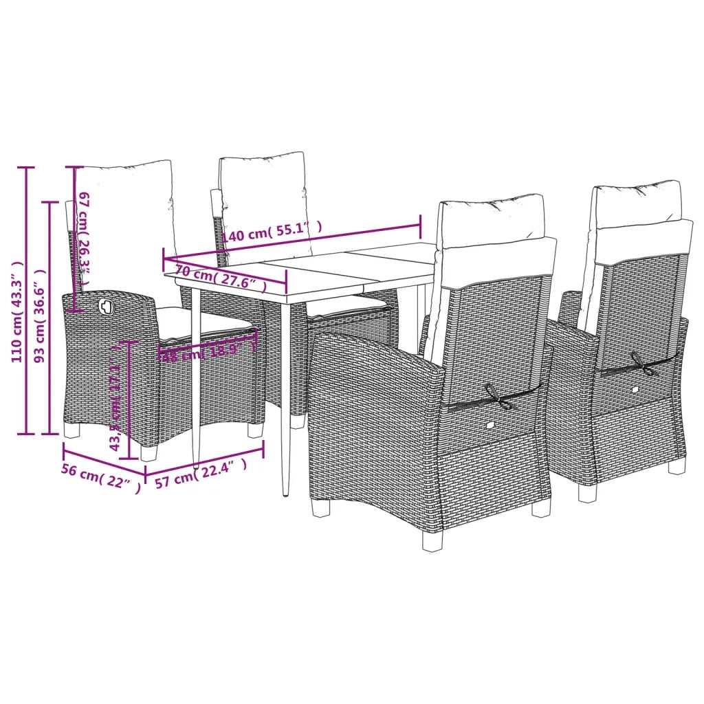 Set Pranzo da Giardino 5pz con Cuscini Grigio Chiaro Polyrattan 3212845