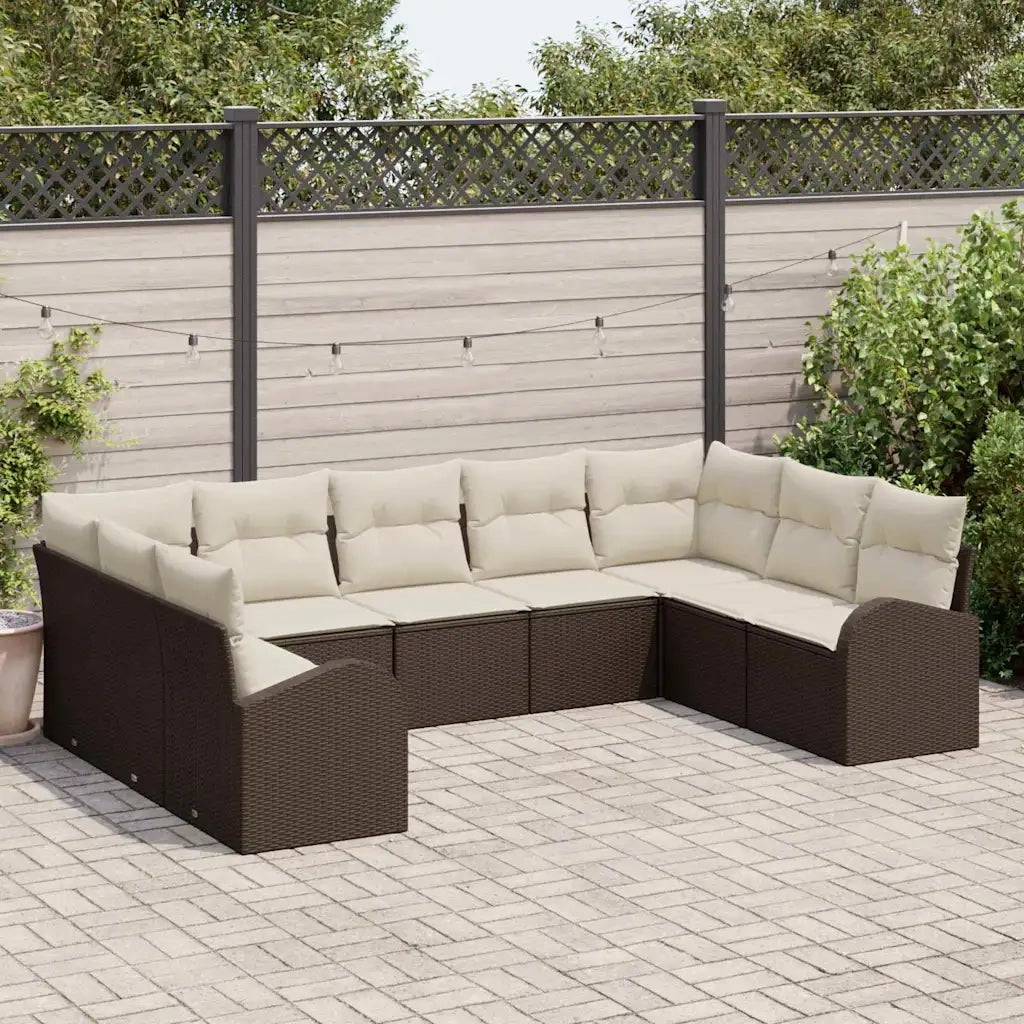 Set Divano da Giardino 9 pcs Marrone e bianco polyrattan 3354867