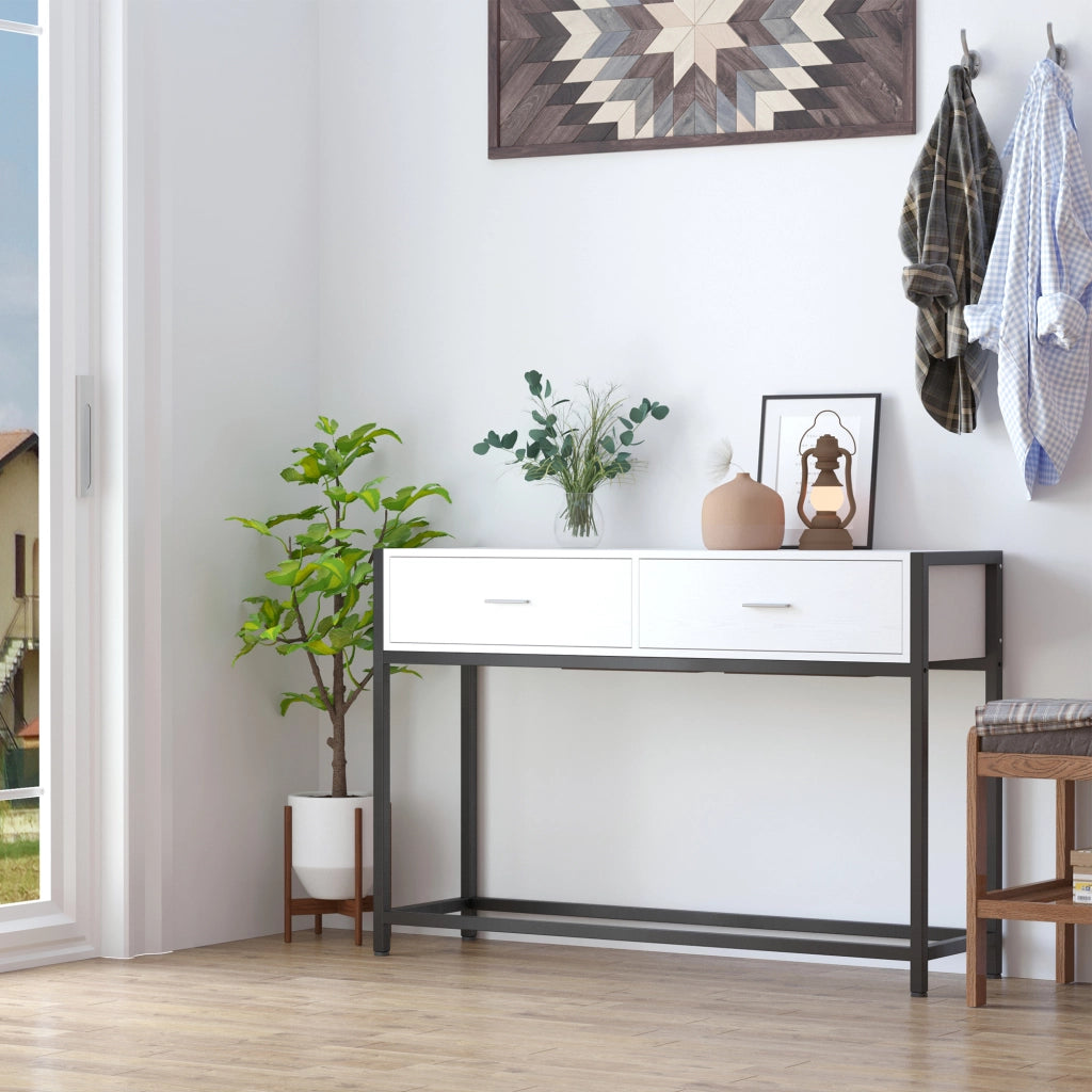 Consolle con 2 Cassetti e Gambe Regolabili ¨C Minimal ¨C Bianco e Nero 120x34x81 cm