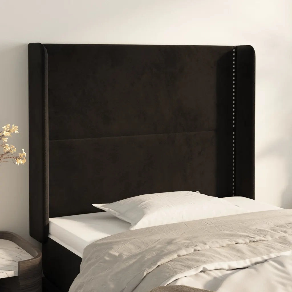 Testiera ad Orecchio-Testata con Orecchie Nera 93x16x118/128 cm in Velluto 998909