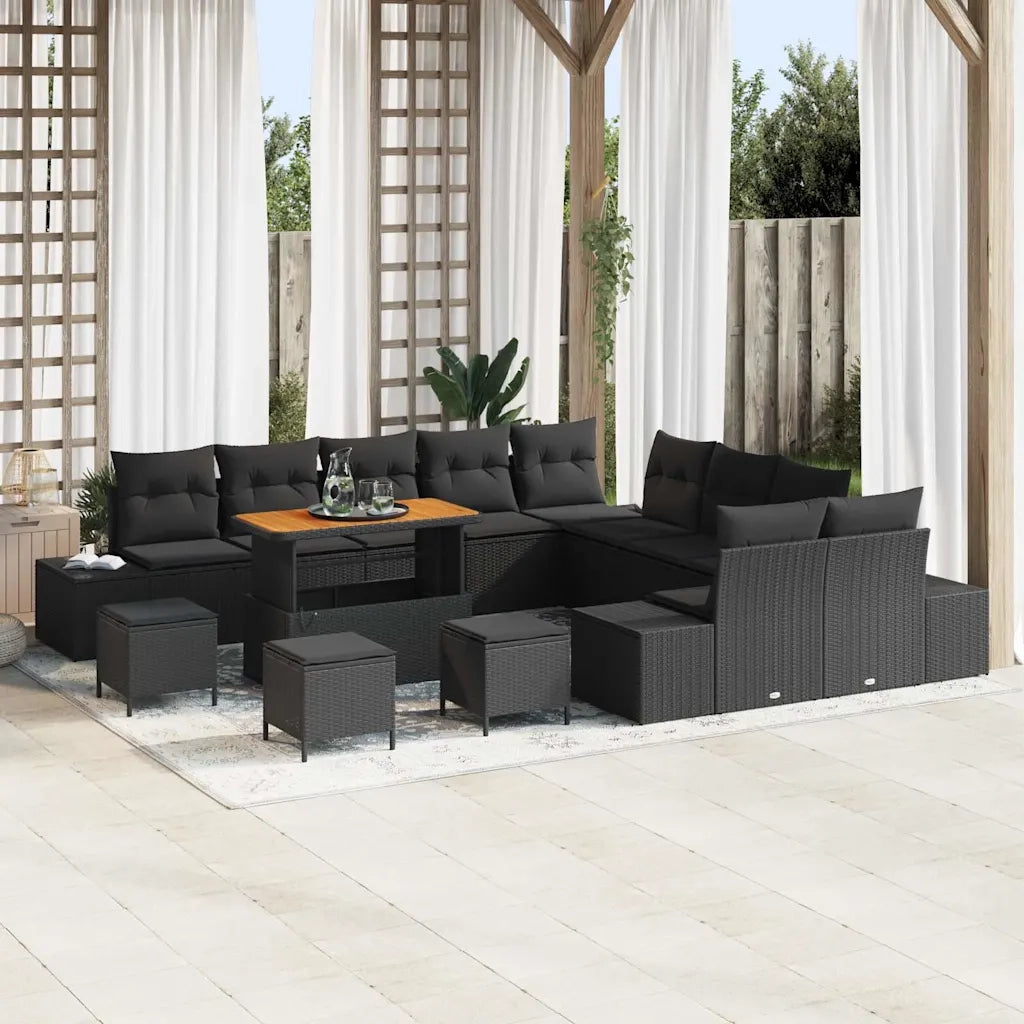 Set Divano da Giardino con cuscino 14 pcs Nero polyrattan 3362849
