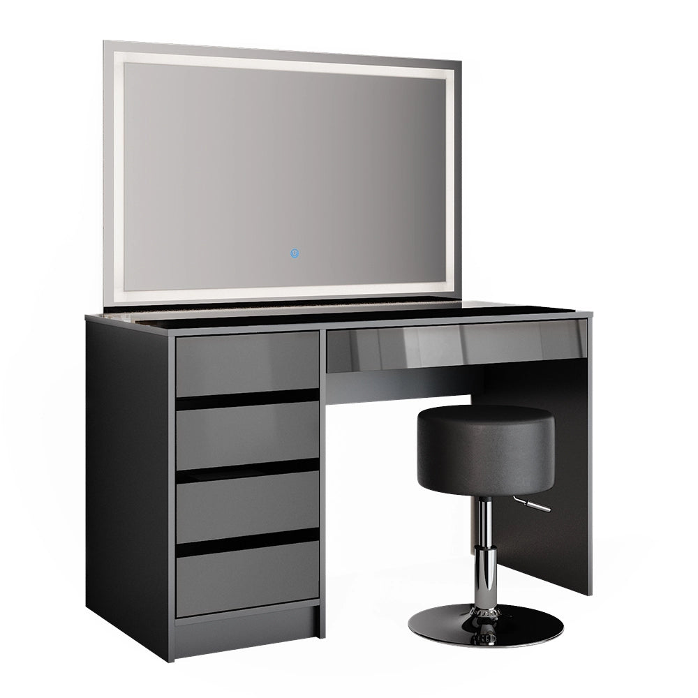 Vicco Tavolo da toeletta Antracite 55 cm con specchio LED e sgabello