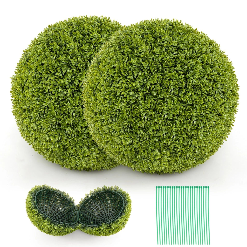Set di 2 sfere topiarie in bosso artificiale da 39cm, Sfere topiarie protettive dal sole per giardino e ingresso