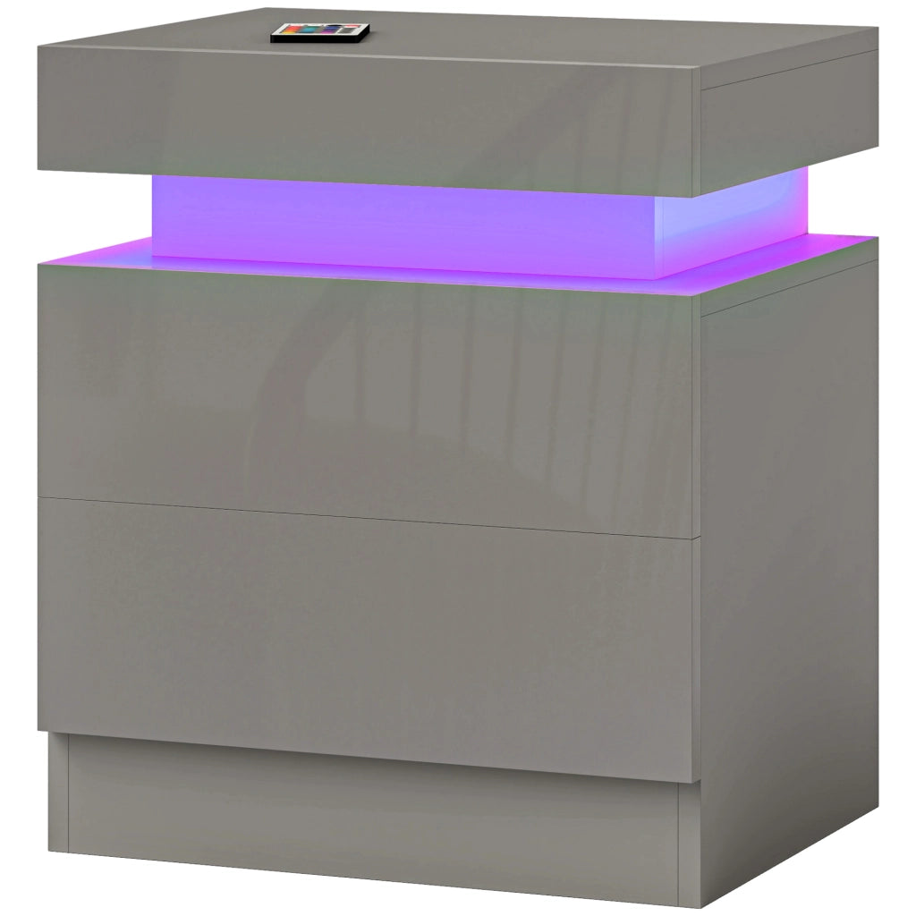Comodino con LED e APP ¨C Xylo ¨C 2 cassetti grigio 45x35x52 cm