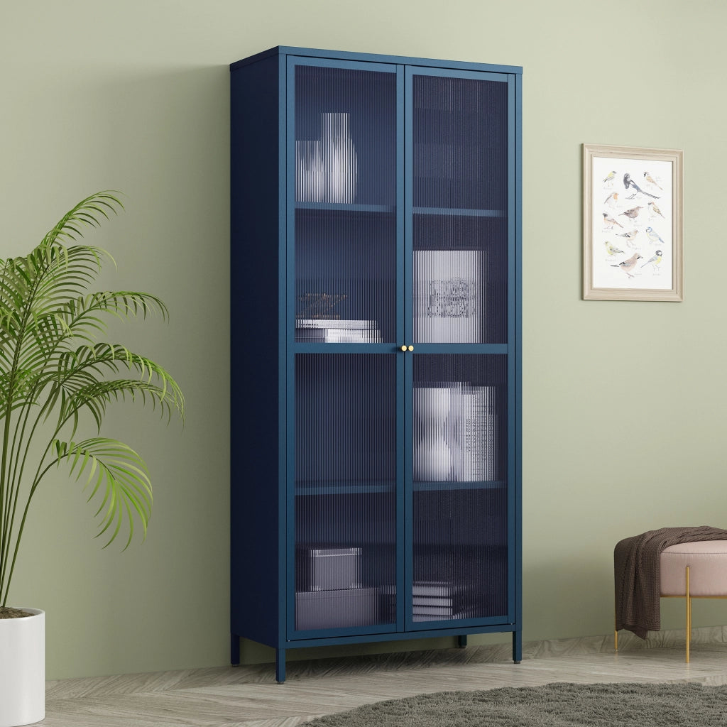 Armadio a Vetrata Säkylä con 4 Scomparti 180 x 80 x 35 cm in Acciaio - Blu Marino [en.casa]