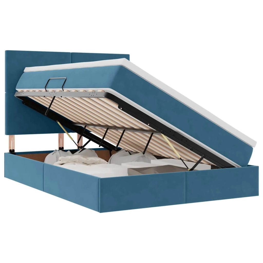 Letto con contenitore e LED Blu Scuro 140 x 200 cm Velluto 3372613