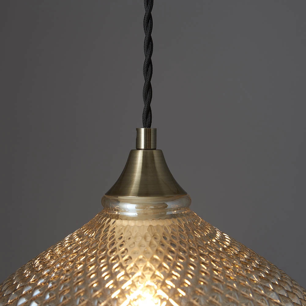 Lampada a sospensione Livia ottone antico vetro E27 Endon