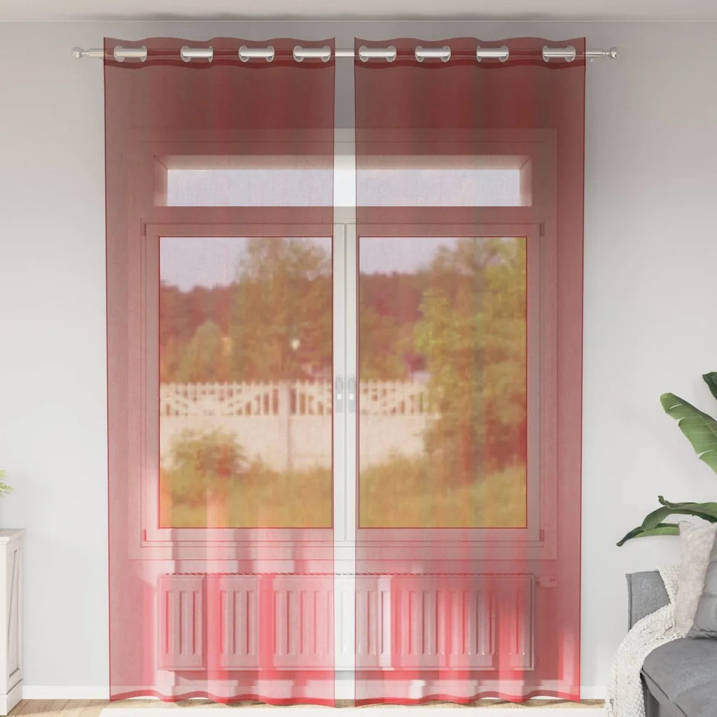 Tende in Voile con Occhielli 2 pz Rosso Vino 4102159