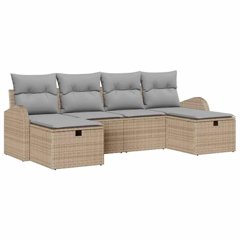 Set Divano da Giardino con cuscino 6 pcs Beige polyrattan