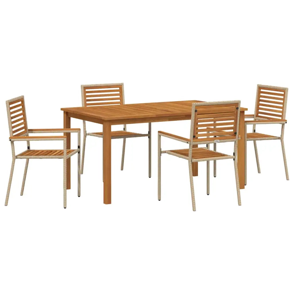 Set da Pranzo per Giardino 5 pcs Beige Legno di Acacia Massello