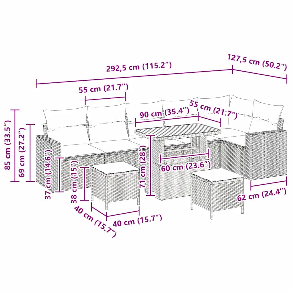 Set Divano da Giardino 9 pcs Nero polyrattan 3361635