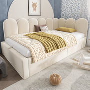 OKWISH Letto a Divanetto Singolo con Contenitore, Vano Contenitore Idraulico e Testiera, 190×90 cm, senza Materasso, Velluto, Beige