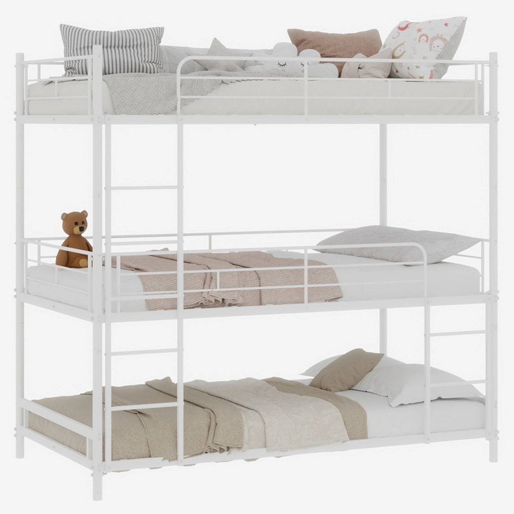 Letto a Castello Triplo con Scala e Ringhiera ¨C MINIMAL ¨C Legno, per Bambini e Adulti