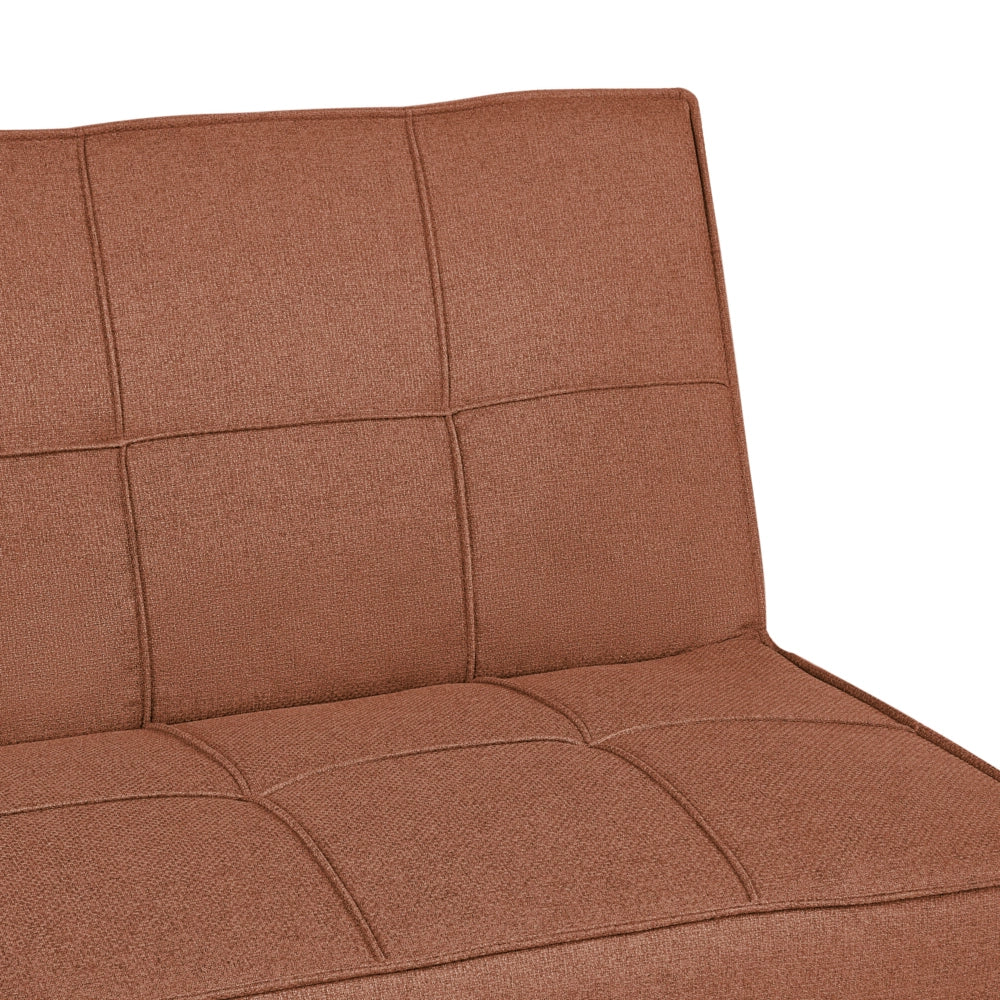 Divano Letto marrone dorato 3 Posti Imbottito Trapuntato Gambe In Metallo Click Clack