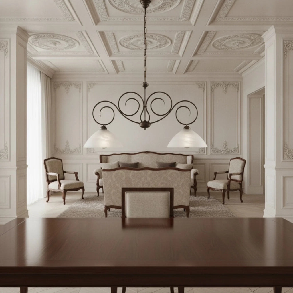 Lampadario Rustico Milly 2 Luci Marrone e Bianco LuceArt Classic