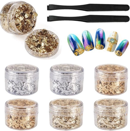 Set di foglie dorate 6 pezzi - Foglie dorate con colla - Foglie d'argento - Foglie di metallo - Foglie dorate commestibili - Decorazione per progetti artistici - Verniciatura