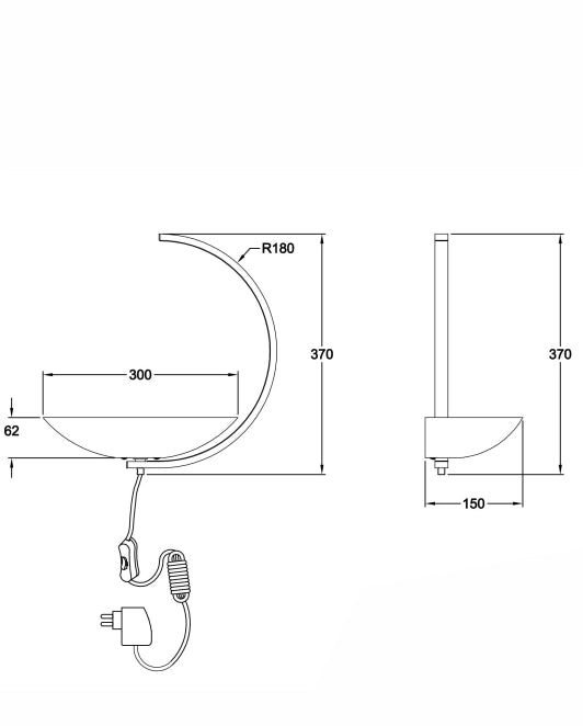 Lampada da Parete Roseg 9,5W LED Integrato 3000K, Struttura in Metallo e Legno Nero, Regolazione Luce al Tocco, IP20 - Roseg