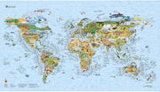Mappa illustrata del mondo per surf - riutilizzabile - 97,5 x 56 cm