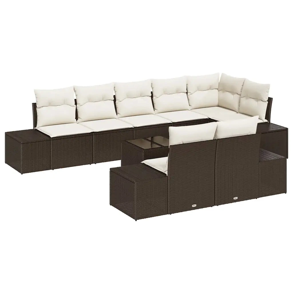 Set Divano da Giardino 9 pcs Marrone e Crema polyrattan 3347118