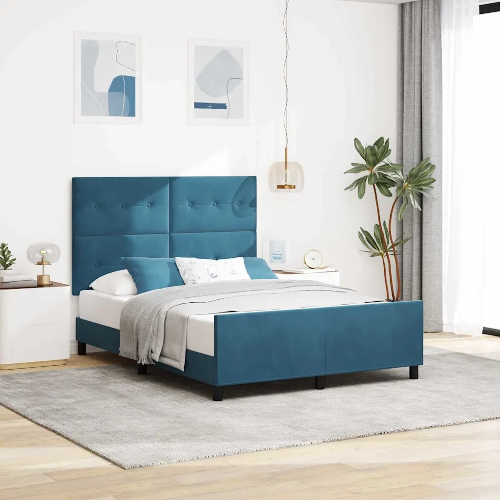 Letto a molle con testiera Blu Scuro 140 x 200 cm Velluto