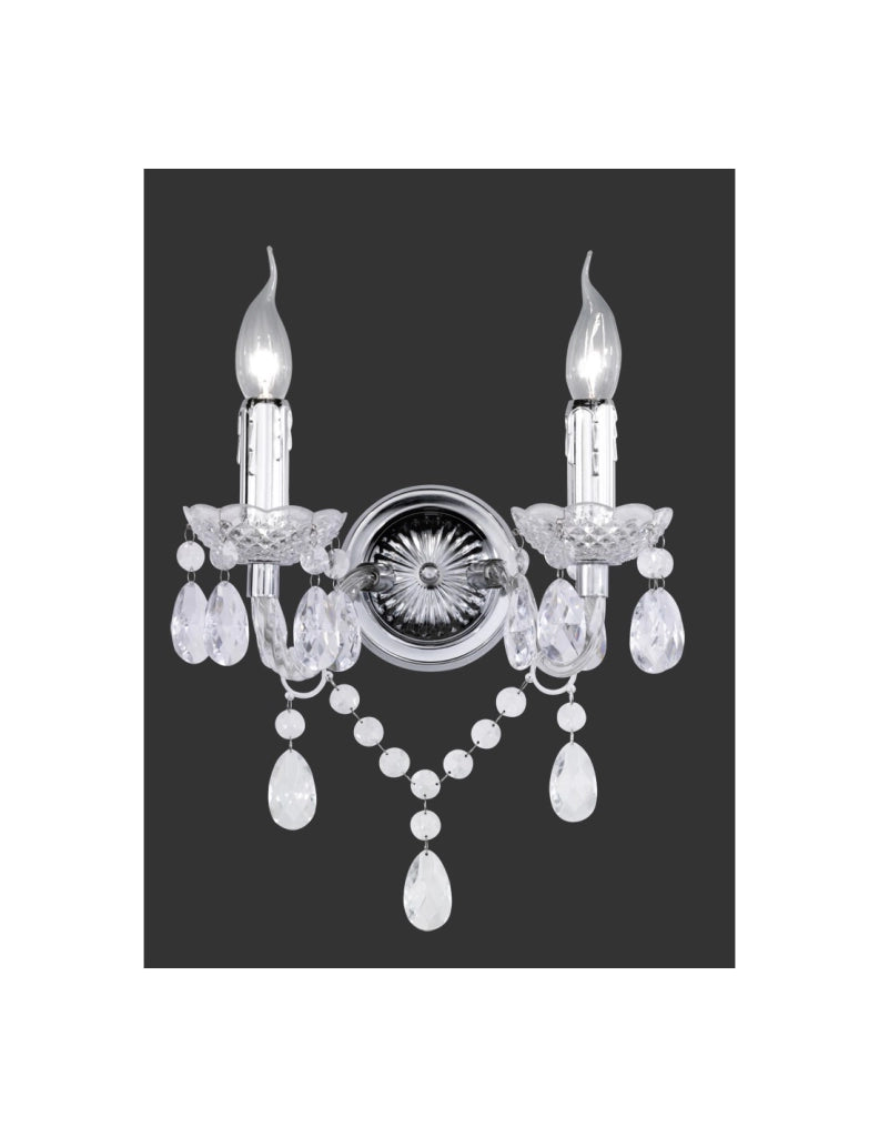 Applique Cromo 2 Luci Lster Con Pendenti Decorativi Trasparenti Trio Lighting