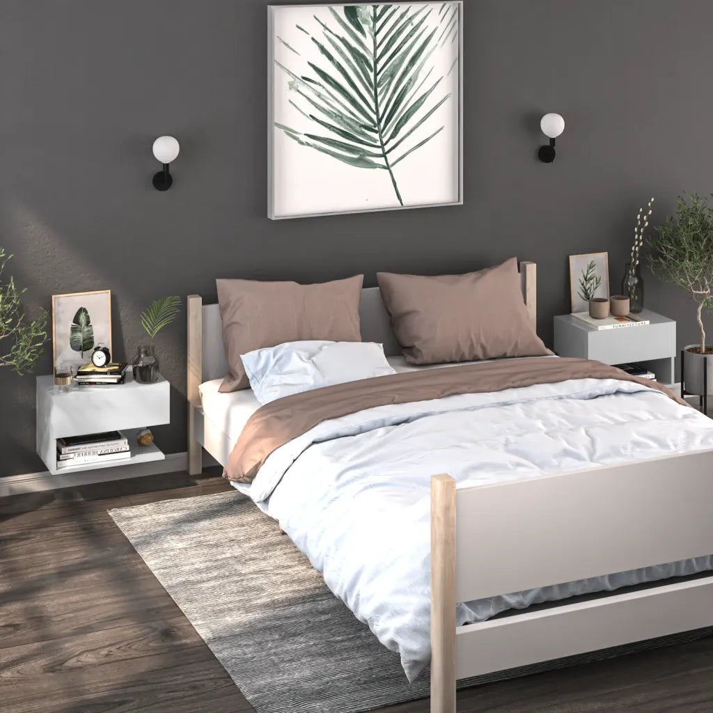 Comodino | Armadio da Notte | Mobiletto da notte a Parete Bianco