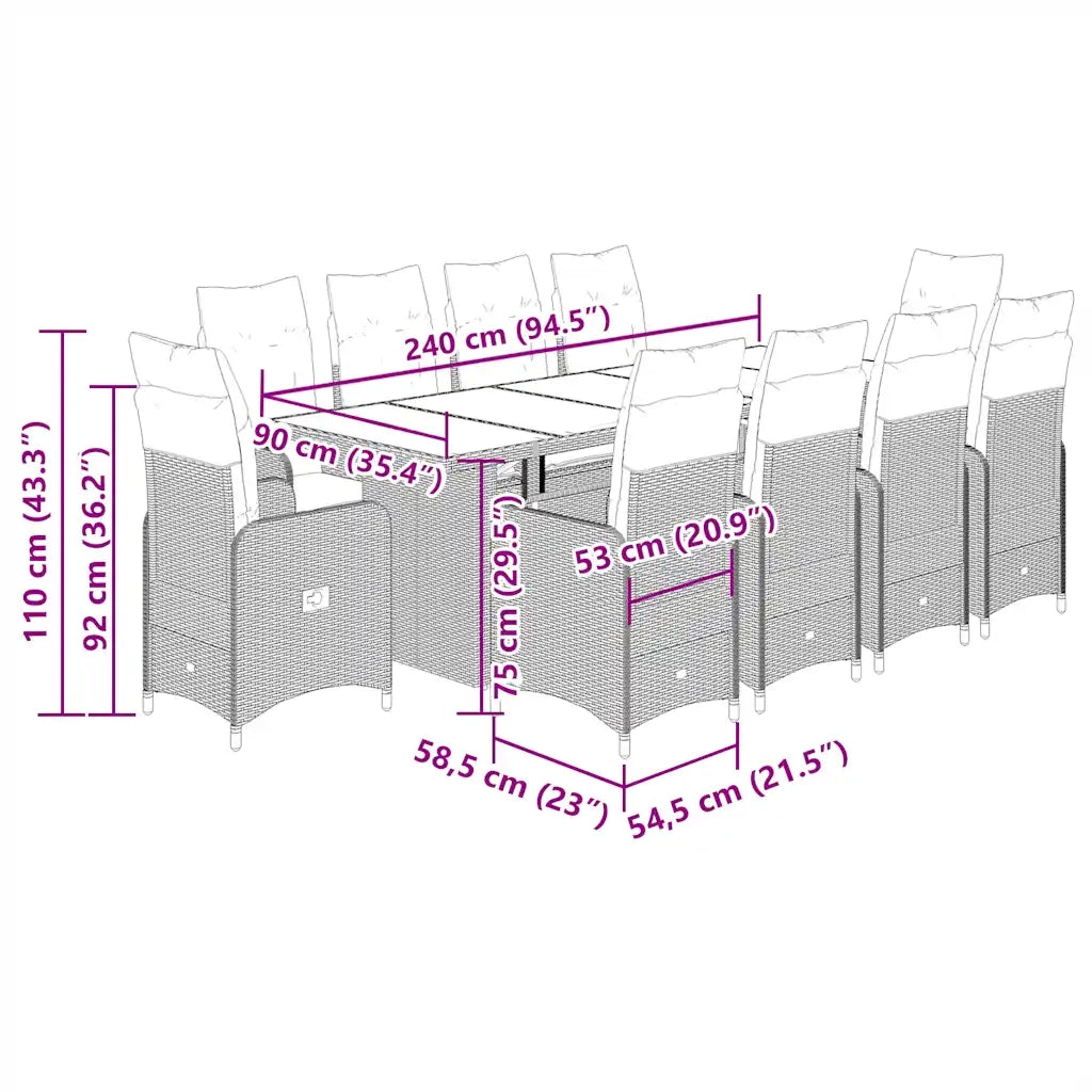 Set Bistrò da Giardino 11 pz con Cuscini in Polyrattan Marrone 3277285