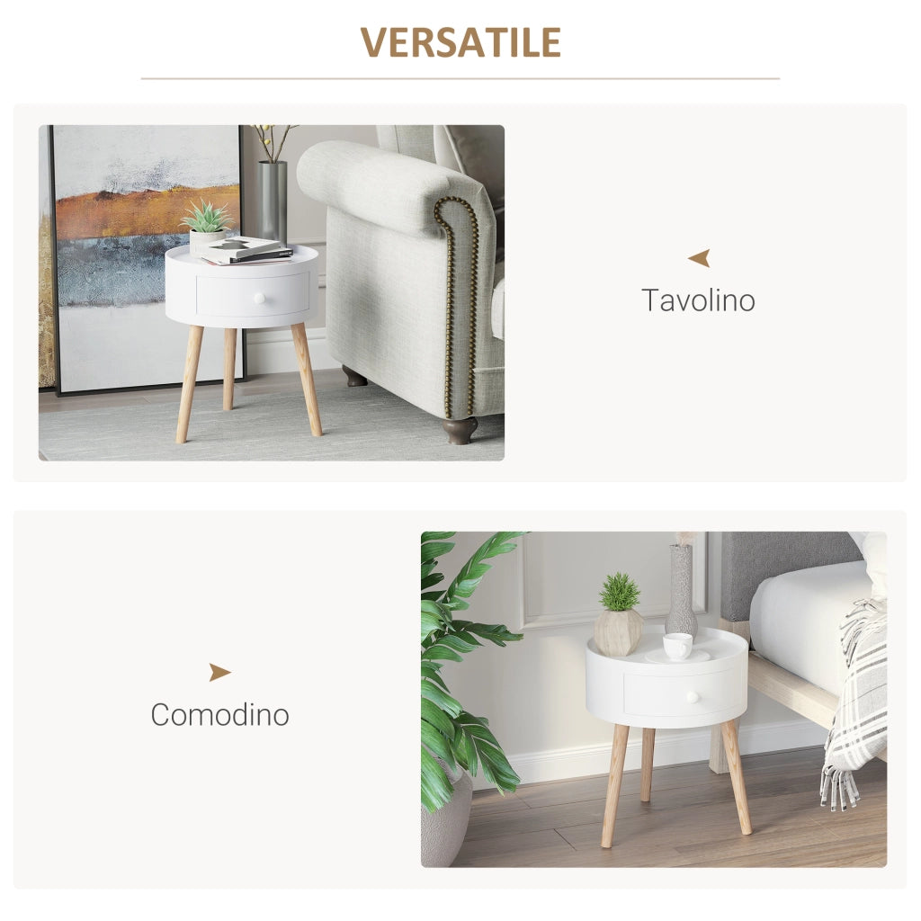 Tavolino da caff¨¨ rotondo con cassetto ¨C Minimal ¨C bianco, legno